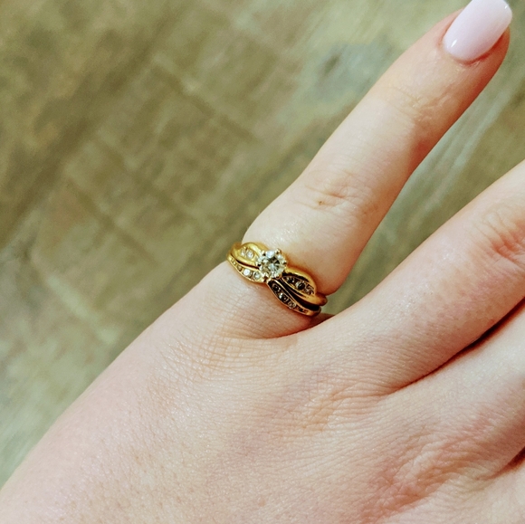 Vintage Gold Wedding Ring Set approx. 1/4 Carat Diamond - Picture 4 of 7